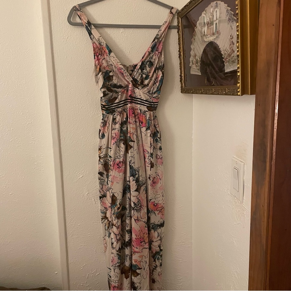 Tracy Reese Floral Wide Leg Jumpsuit - Cream and Pink